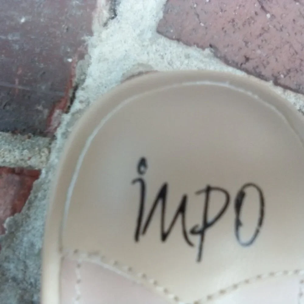 IMPO Slide on, Macrame/Crochet Mule 8.5 Handmade Natural Up. Blush Patent Heel - Picture 3 of 4